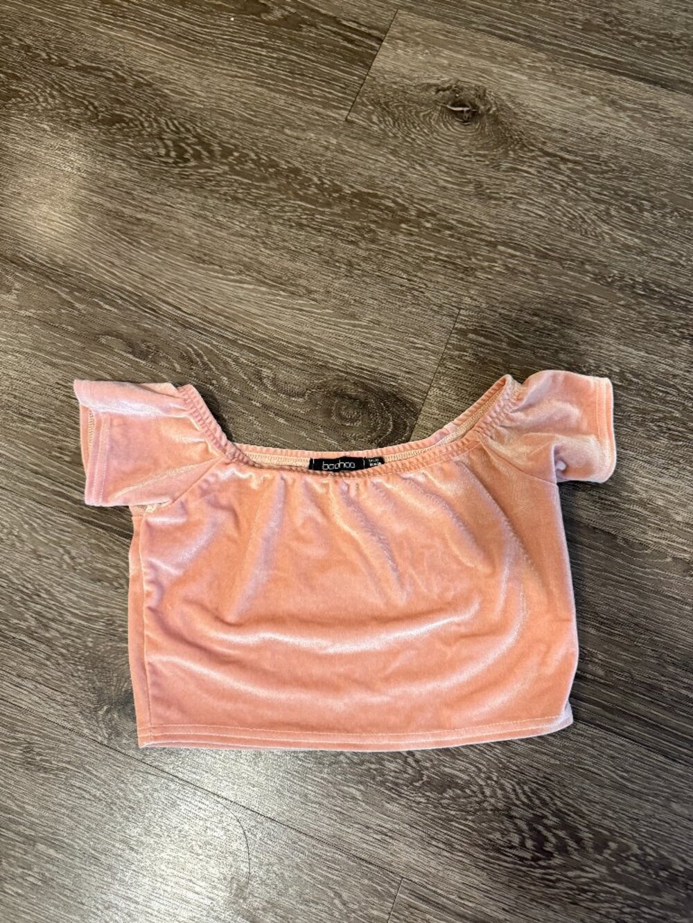 Boohoo Pink Velvet, off-the-shoulder, Crop Top, UK Size 10, US Size 6